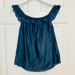 Denim & Supply Ralph Lauren Women’s Cotton Ruffled Sleeveless Tank Top Blue Med